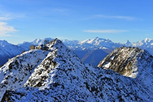 Mountain Ridge Prints: Eggishorn cable car station and the Matterhorn in the distance, Jungfrau-Aletsch