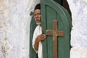Senior Man Prints: Egyptian Coptic priest at the Holy Sepulchre, Jerusalem, Israel, Middle East