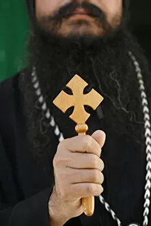Images Dated 18th September 2007: Egyptian Orthodox Coptic priest holding cross, Jerusalem, Israel, Middle East