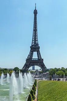 Must See Prints: Eiffel Tower with fountains on a sunny day, clear blue sky, Paris, France, Europe