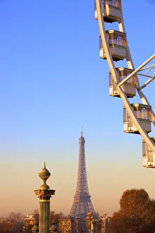Big Wheel Prints: Eiffel Tower From Place de La Concorde with Big Wheel in foreground, Paris, France, Europe
