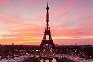 Paris Prints: Eiffel Tower at sunrise, Paris, Ile de France, France, Europe