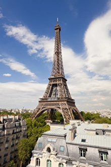 Man Made Landmark Prints: Eiffel Tower, viewed over rooftops, Paris, France, Europe