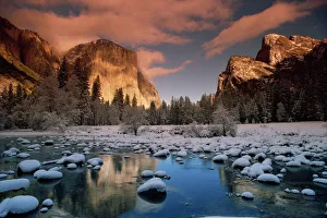 El Capitan, seen from the Merced River in winter, Yosemite National Park El Capitan, seen from the Merced River in winter, Yosemite National Park
