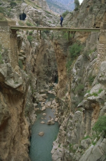 Gorges Prints: El Chorro Gorge and old cement bridge, Malaga Province, Andalucia, Spain, Europe