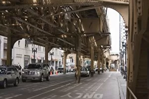 Under the El, the elevated train system in The Loop, Chicago, Illinois
