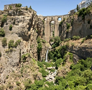 Ronda Prints: El Tajo gorge and the Puente Viejo, Ronda, Malaga province, Andalucia, Spain, Europe