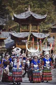 Images Dated 10th November 2008: Elaborate costumes worn at a traditional Miao New Year festival in Xijiang