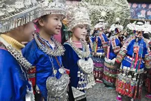Images Dated 10th November 2008: Elaborate costumes worn at a traditional Miao New Year festival in Xijiang
