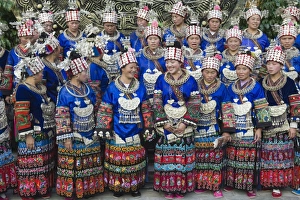 Images Dated 10th November 2008: Elaborate costumes worn at a traditional Miao New Year festival in Xijiang