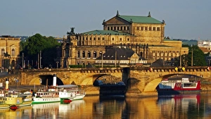 Elbe River Prints: Elbe River, Semper Opera House, Dresden, Saxony, Germany, Europe