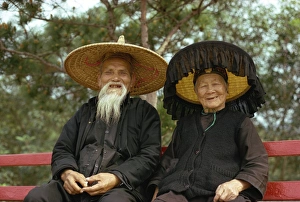 Couple Prints: Elderly Hakka couple in traditional dress, Hong Kong, China, Asia