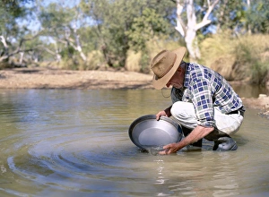 Kimberley Prints: Elderly man panning for gold, Elvire River, Old Halls Creek, Kimberley