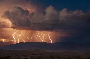 Electrical storm with forked lightning over the Grapevine mountains of the Amargosa Range
