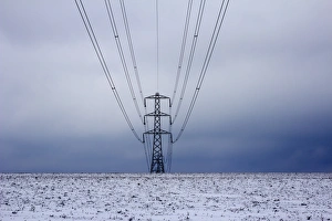 Electricity Prints: Electricity pylon in winter, near Winchcombe