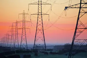 Connection Prints: Electricity pylons at daybreak