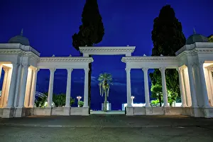 Nighttime Prints: Elegant buildings light up the ocean promenade in Sukhumi