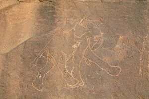 Elephant, primitive rock carving, Akakus, Sahara desert, Fezzan, Libya