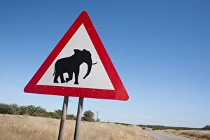 Damaraland Prints: Elephant road sign, Damaraland, Kunene region, Namibia, Africa