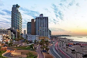 Tel Aviv Prints: Elevated dusk view of the city beachfront, Tel Aviv, Israel, Middle East