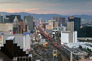 Images Dated 17th April 2011: Elevated dusk view of the hotels and casinos along The Strip, Las Vegas, Nevada