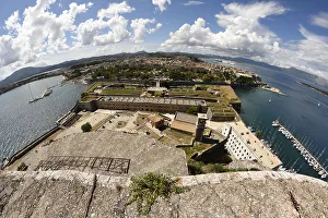 Seacoast Prints: Elevated fish-eye view of Corfu Town, Corfu, Greek Islands, Greece, Europe