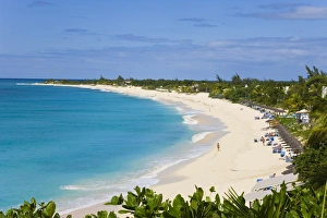 Long Bay Prints: Elevated view of Baie Longue (Long Bay) beach, St. Martin (St. Maarten)