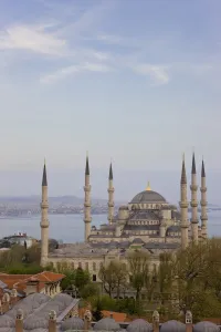 Blue Mosque Prints: Elevated view of the Blue Mosque in Sultanahmet, overlooking the Bosphorus