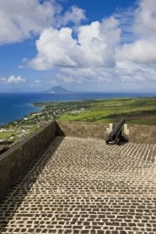 Elevated view of Brimstone Hill Fortress, looking towards St. Eustatius Island
