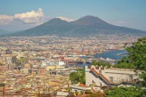 Crowded Prints: Elevated view from Castel Sant'Elmo of Naples and Mount Vesuvius in the background