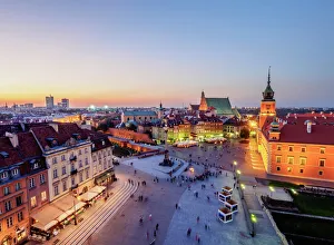 Warsaw Prints: Elevated view of the Castle Square at twilight, Old Town, Warsaw, Masovian Voivodeship