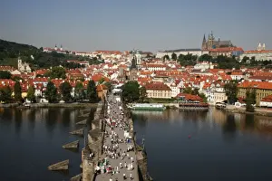 Vltava Prints: Elevated view over Charles Bridge, UNESCO World Heritage Site, Prague, Czech Republic