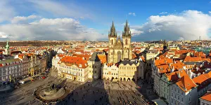 Spires Prints: Elevated view of the Church of Our Lady Before Tyn on Old Town Square