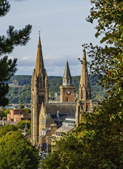 Inverness Prints: Elevated view of the Church Towers, Inverness, Highlands, Scotland, United Kingdom