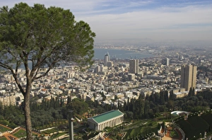 Haifa Prints: Elevated view of city and bay from Mount Carmel