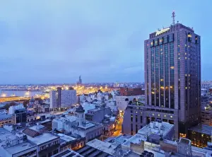 City Center Prints: Elevated view of the City Centre with the characteristic building of the Radisson Hotel