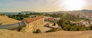 Fortified Wall Prints: Elevated view of city defence walls and Ibiza Town