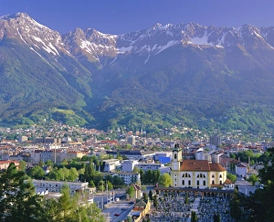 Innsbruck Prints: Elevated view over the city of Innsbruck, Austria