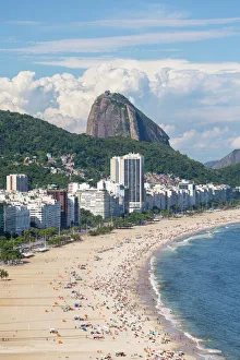 Brazil Prints: Elevated view of Copacabana beach, Rio de Janeiro, Brazil, South America