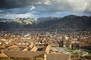Cuzco Prints: Elevated view over Cuzco and Plaza de Armas