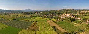 Arezzo Province Prints: Elevated view of farmland, landscape and town