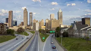 Elevated view over Freedom Parkway and the Downtown Atlanta skyline, Atlanta, Georgia, United States of America, North America