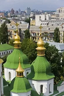 Elevated view of the green roof and gold domes of St. Sophia Cathedral