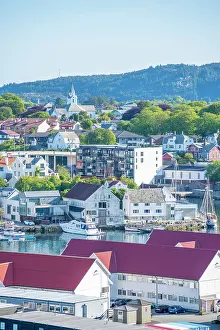 Seashore Prints: Elevated view of Haugesund skyline on a sunny day