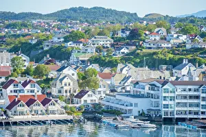 Norwegian Prints: Elevated view of Haugesund skyline on a sunny day