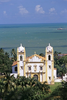 Olinda Prints: Elevated view of Igreja NS do Carmo and sea beyond, Olinda, Pernambuco
