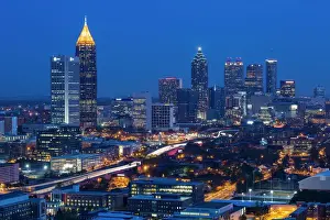 Georgia Prints: Elevated view over Interstate 85 passing the Atlanta skyline