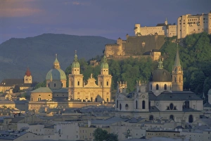 Elevated view of Kollegienkirche and cathedral domes, Salzburg, UNESCO World Heritage Site