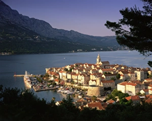 Korcula Prints: Elevated view of Korcula Town, Old Town of Korcula, Korcula Island, Dalmatia