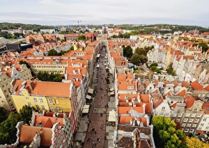 Polish Culture Prints: Elevated view of the Long Street, Old Town, Gdansk, Pomeranian Voivodeship, Poland